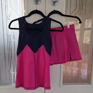 Pink and Navy Athletic Tank and Skirt Set